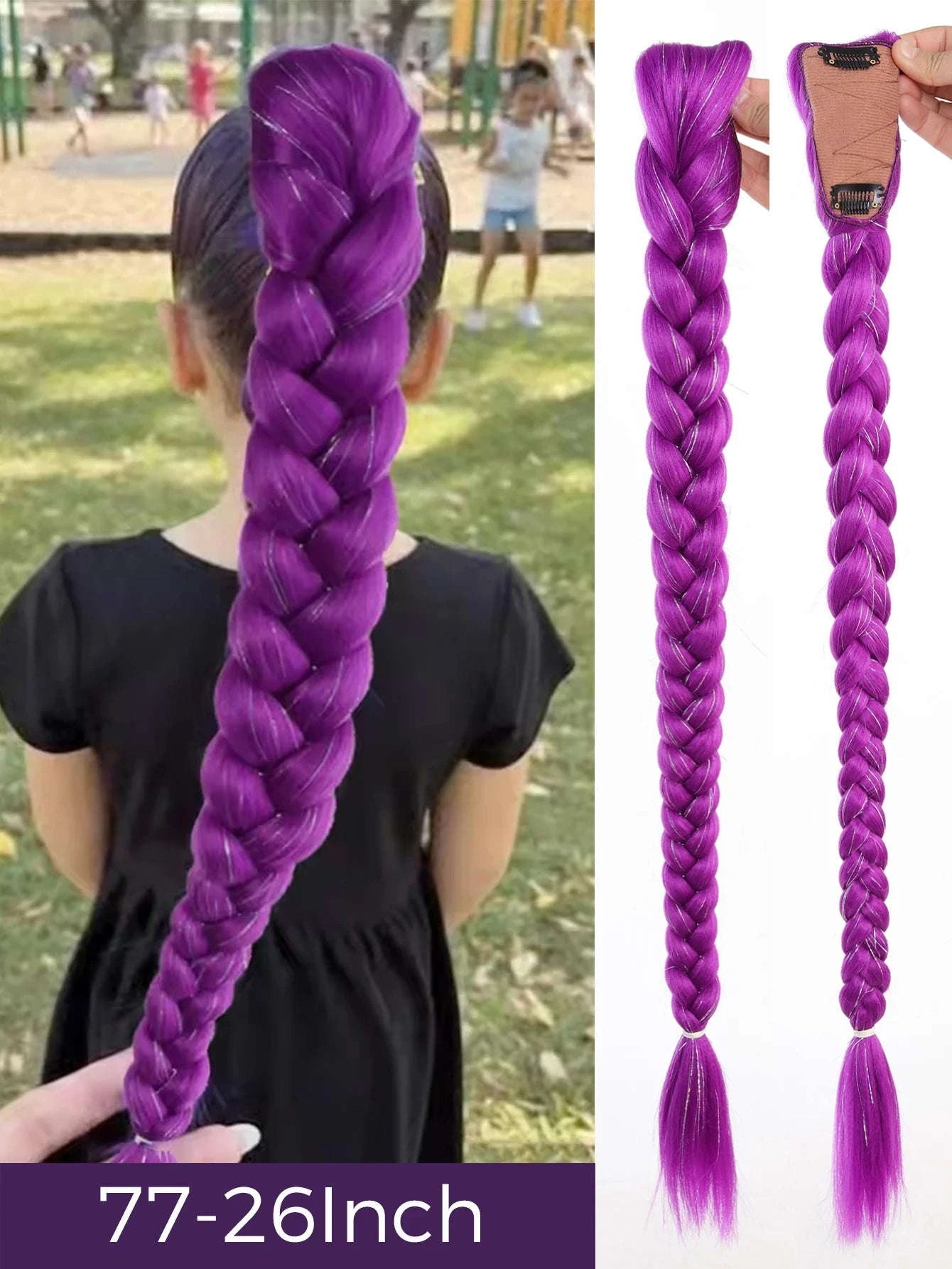32-inch Purple Braided Ponytail with Shiny Tinsel Hair Extensions-PY716-32-PUR