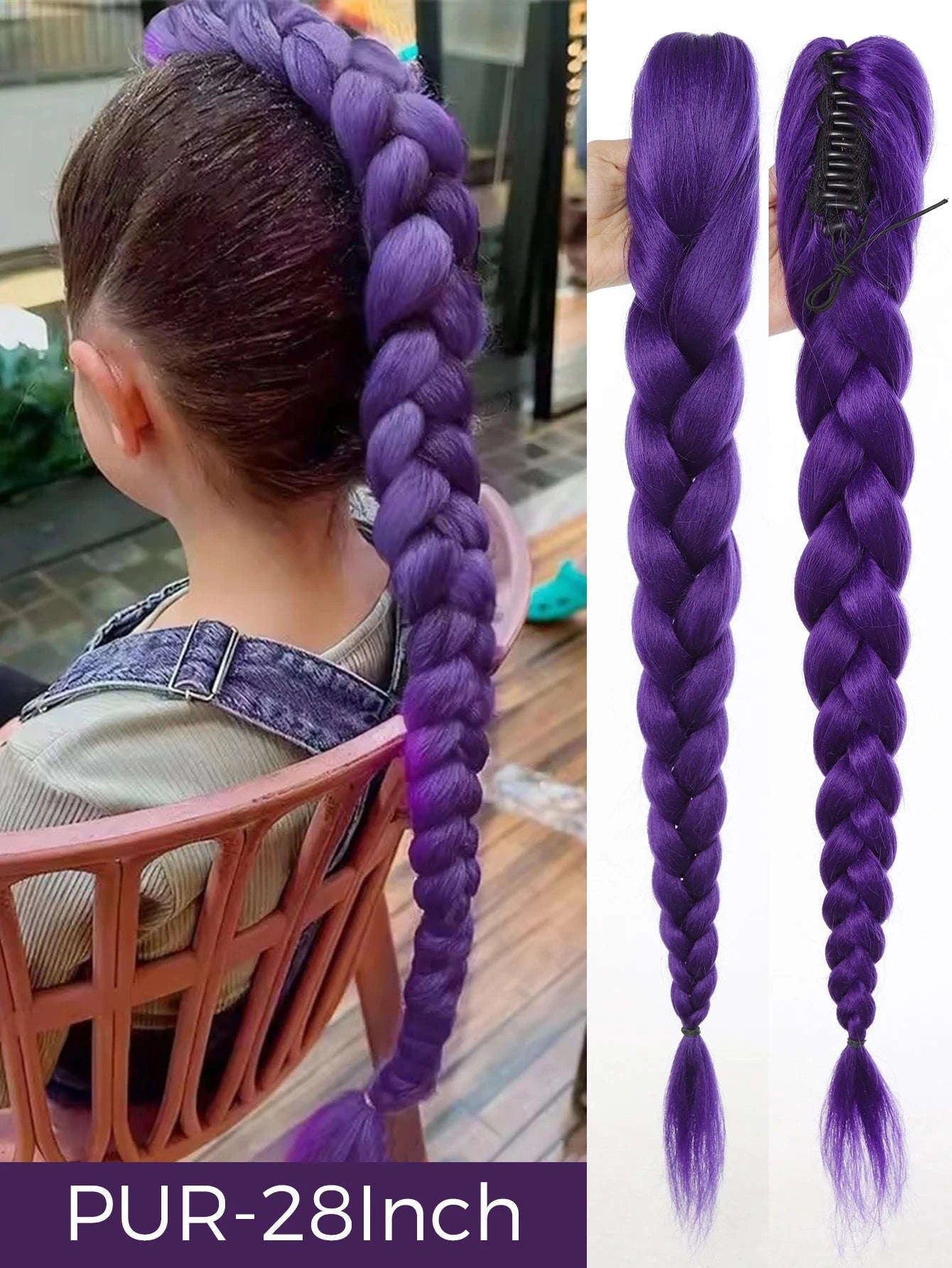 32-inch Purple Braided Ponytail with Shiny Tinsel Hair Extensions-PY716-32-PUR