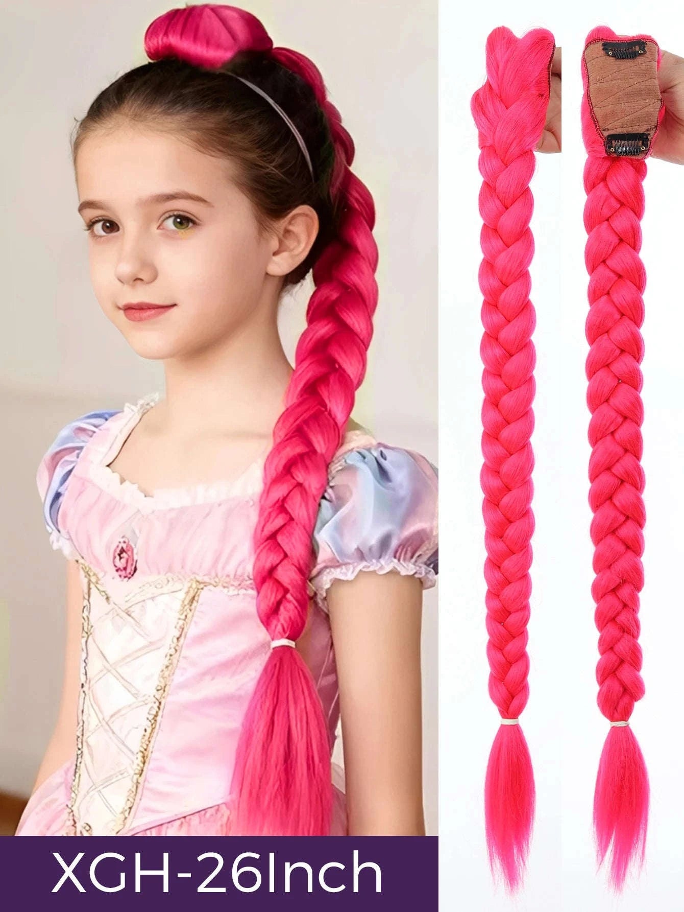 32-inch Purple Braided Ponytail with Shiny Tinsel Hair Extensions-PY716-32-PUR