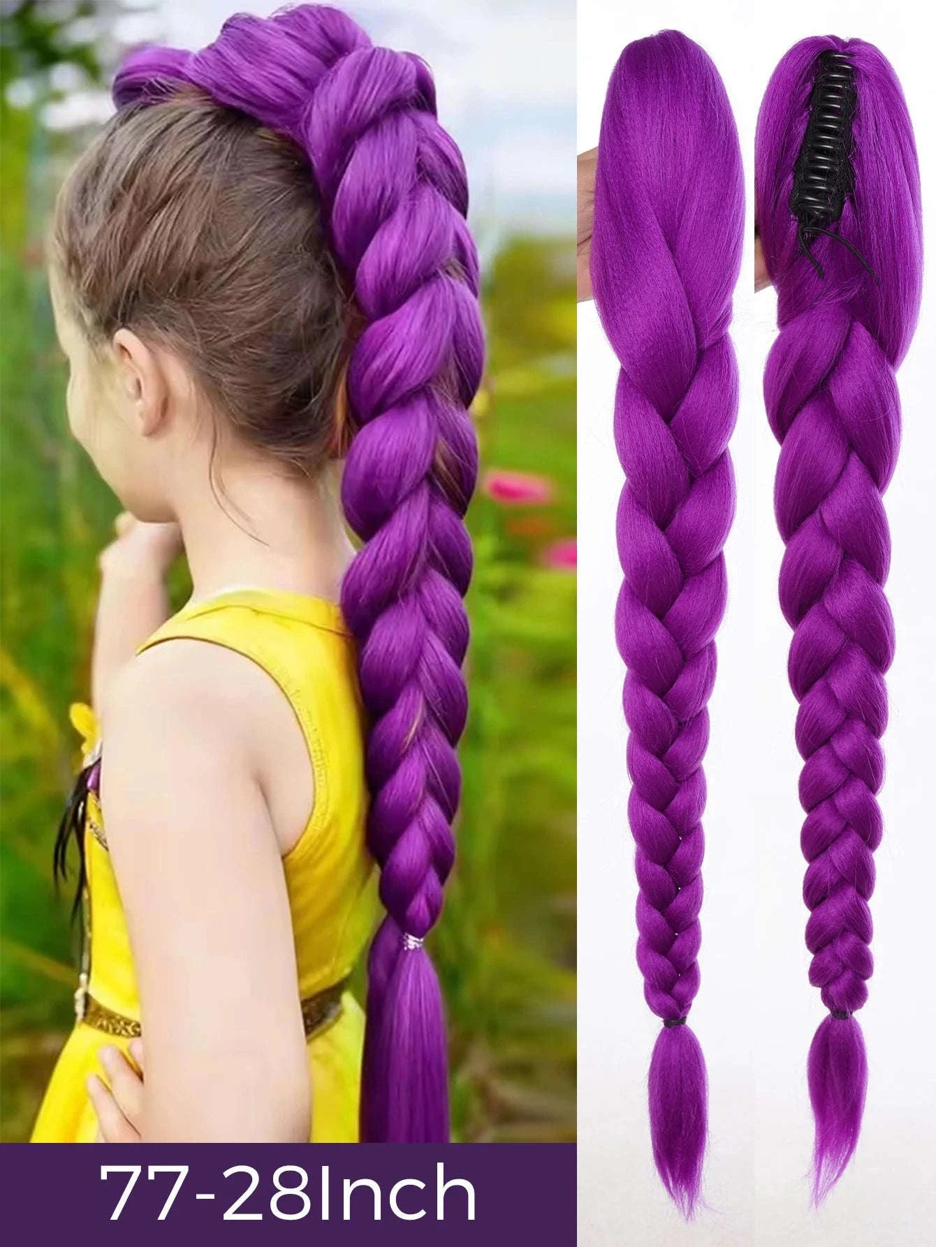 32-inch Purple Braided Ponytail with Shiny Tinsel Hair Extensions-PY716-32-PUR