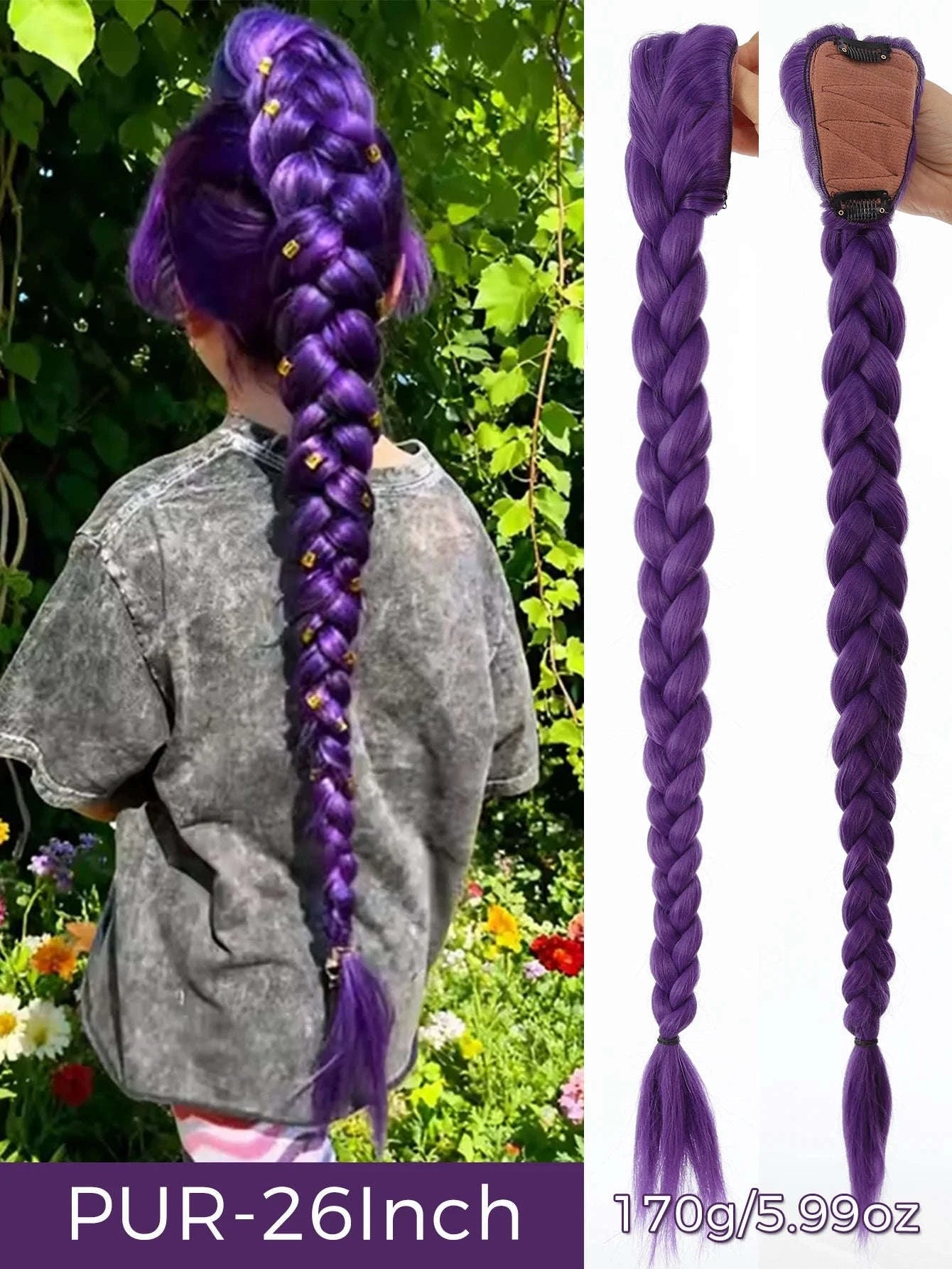 32-inch Purple Braided Ponytail with Shiny Tinsel Hair Extensions-PY716-32-PUR