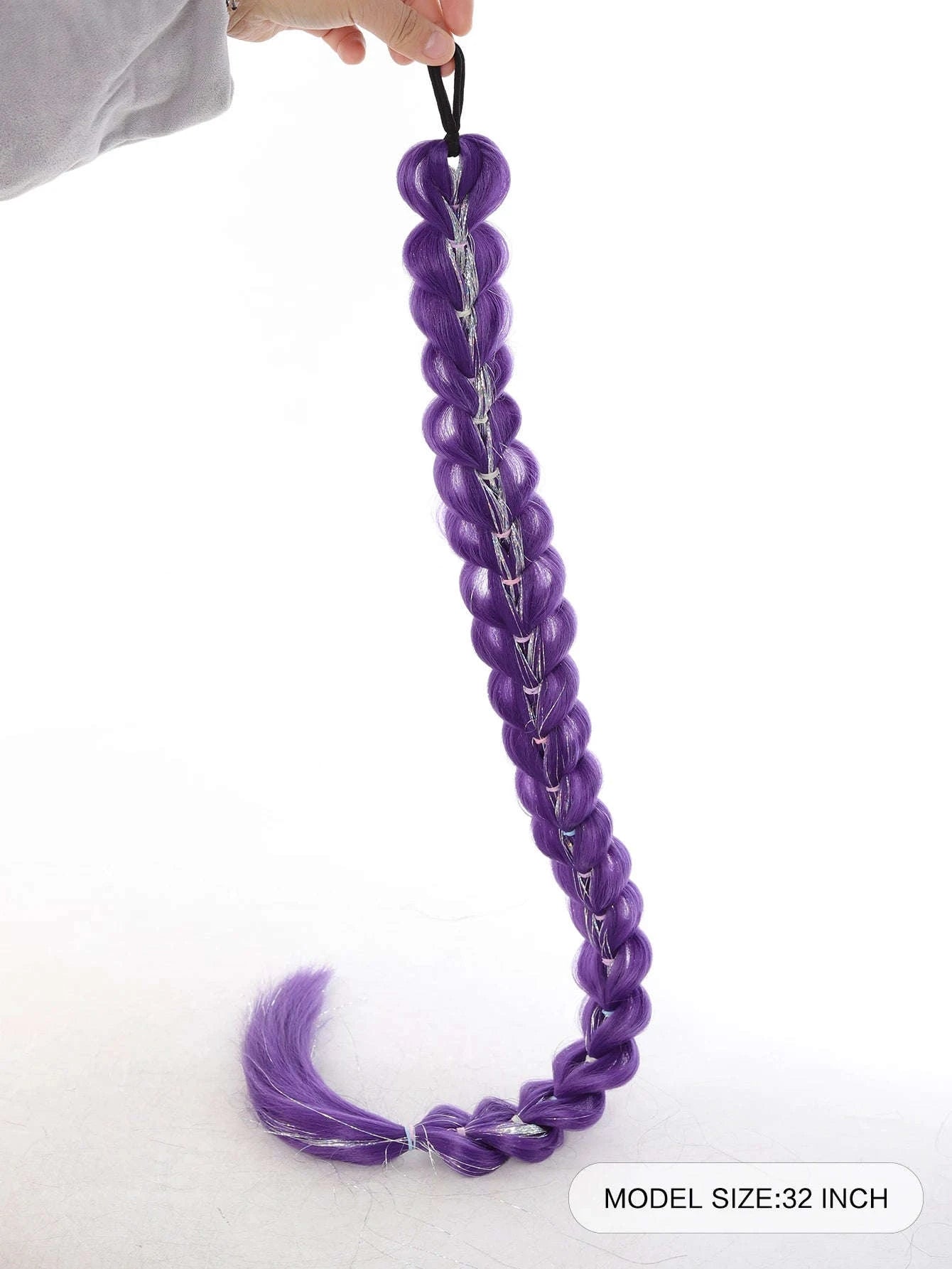 32-inch Purple Braided Ponytail with Shiny Tinsel Hair Extensions-PY716-32-PUR