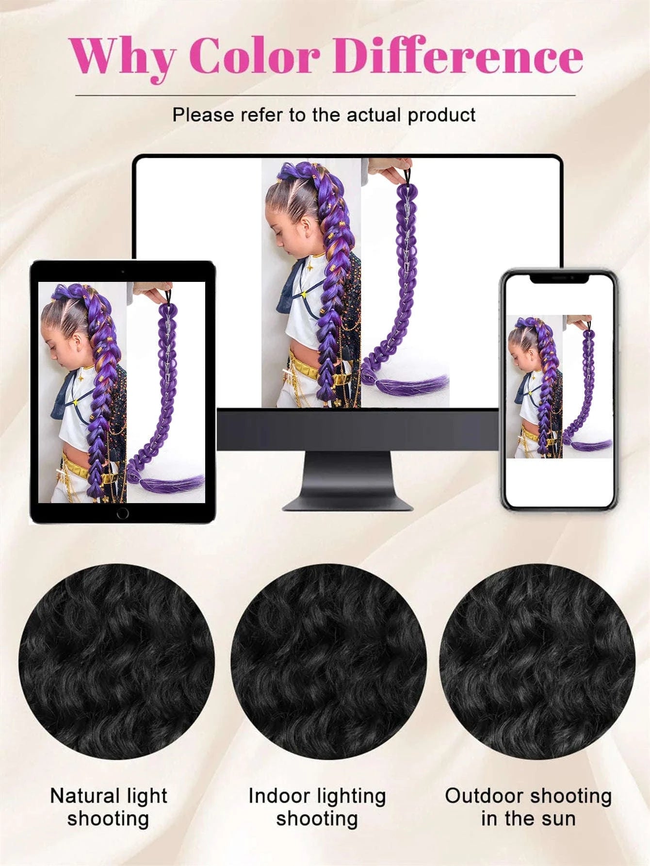 32-inch Purple Braided Ponytail with Shiny Tinsel Hair Extensions-PY716-32-PUR