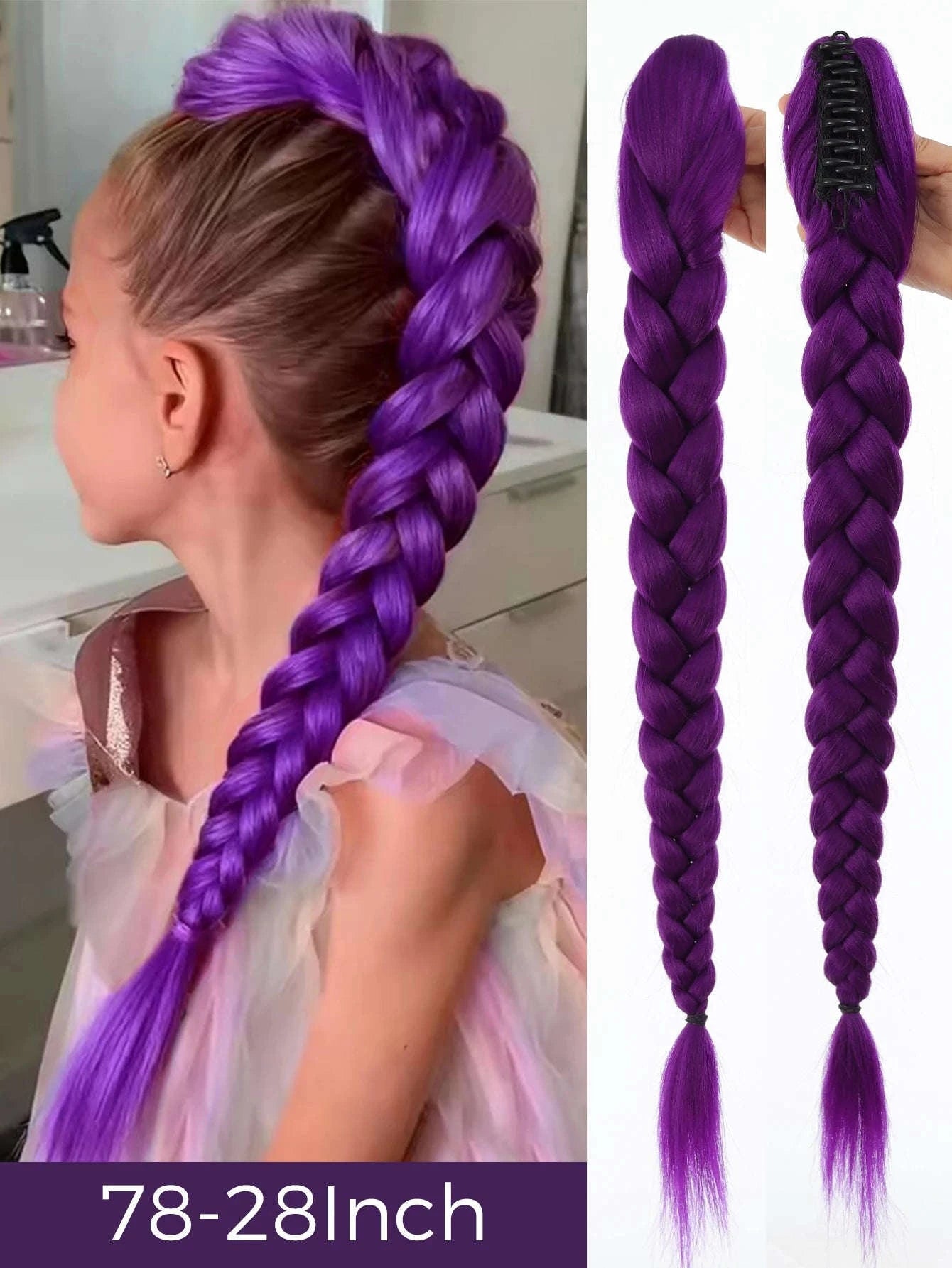 32-inch Purple Braided Ponytail with Shiny Tinsel Hair Extensions-PY716-32-PUR