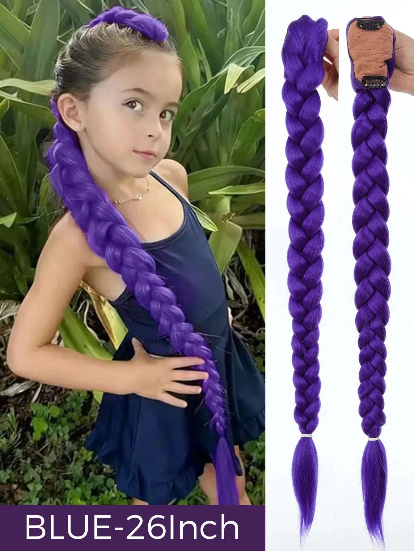 32-inch Purple Braided Ponytail with Shiny Tinsel Hair Extensions-PY716-32-PUR