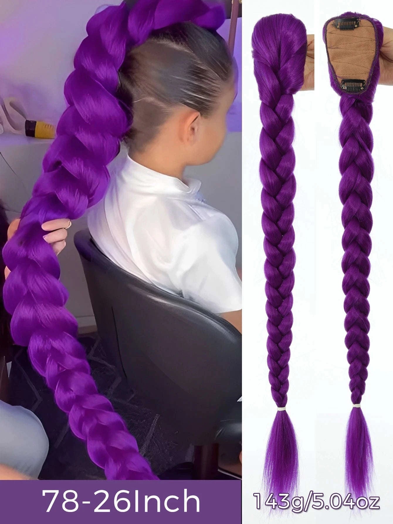 32-inch Purple Braided Ponytail with Shiny Tinsel Hair Extensions-PY716-32-PUR