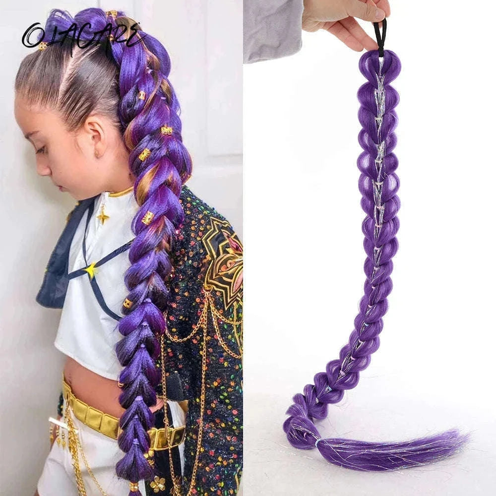 32-Inch Purple Braided Ponytail with Shiny Tinsel-PY716-32-PUR