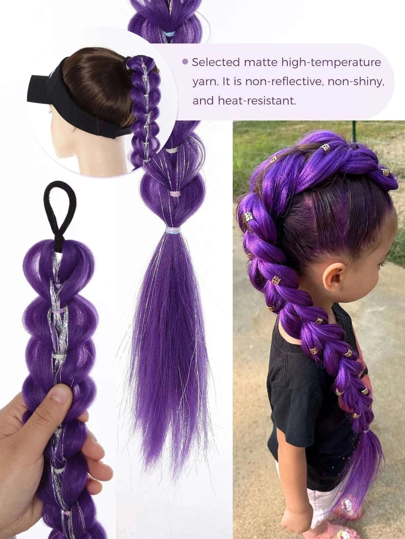 32-Inch Purple Braided Ponytail with Shiny Tinsel-PY716-32-PUR