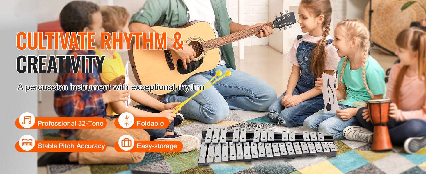 32 Note Glockenspiel Xylophone Kit with Stand, Mallets & Bag-Without Stand Pad / United States