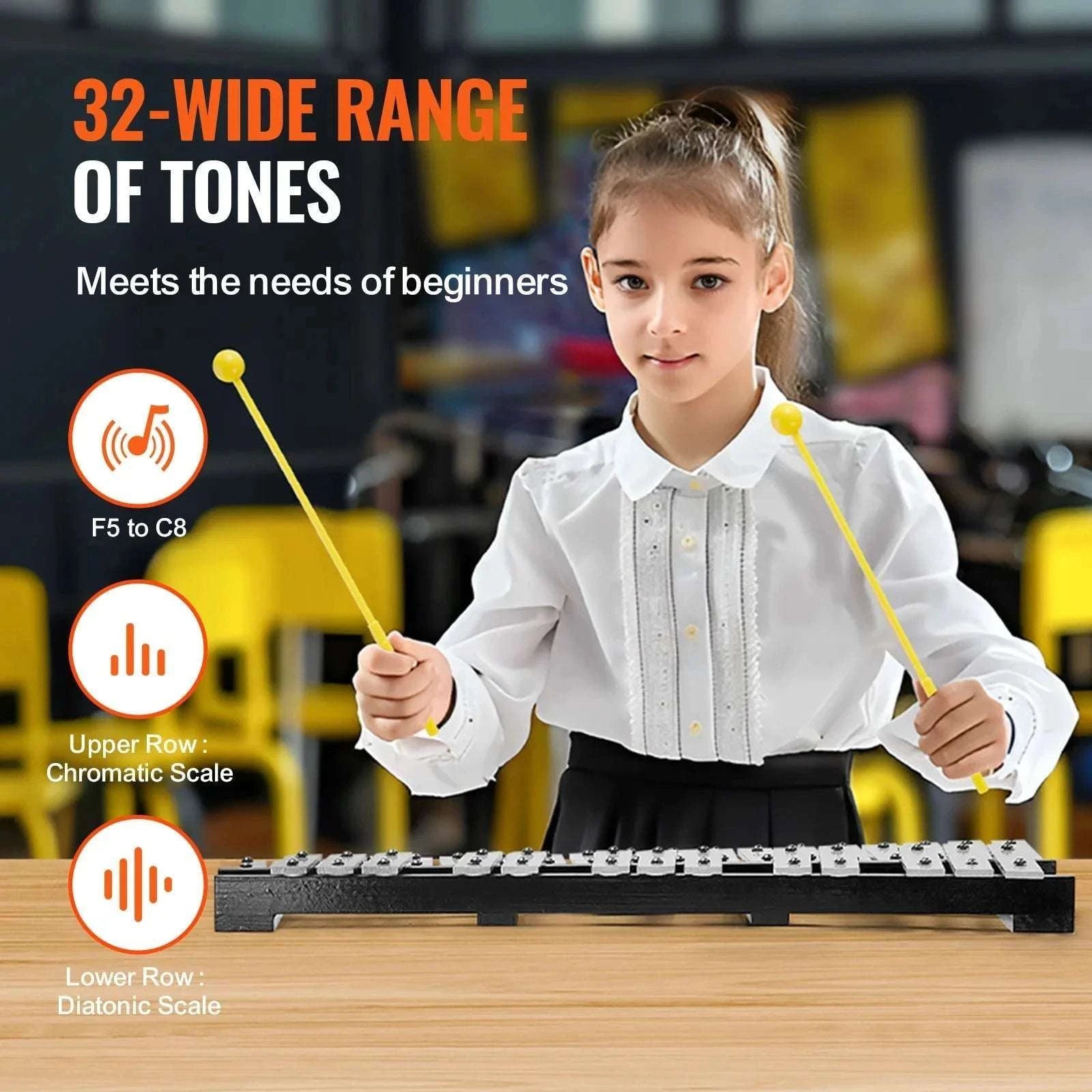 32 Note Glockenspiel Xylophone Kit with Stand, Mallets & Bag-Without Stand Pad / United States