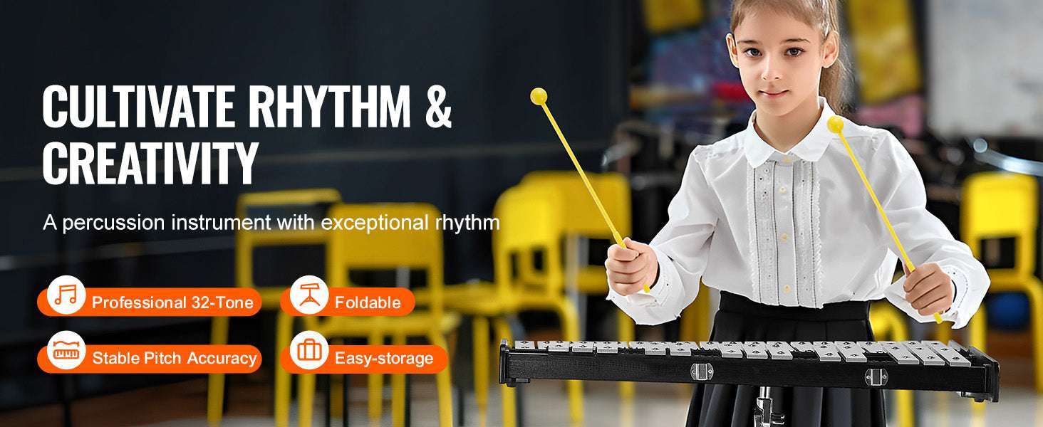 32 Note Glockenspiel Xylophone Kit with Stand, Mallets & Bag-Without Stand Pad / United States