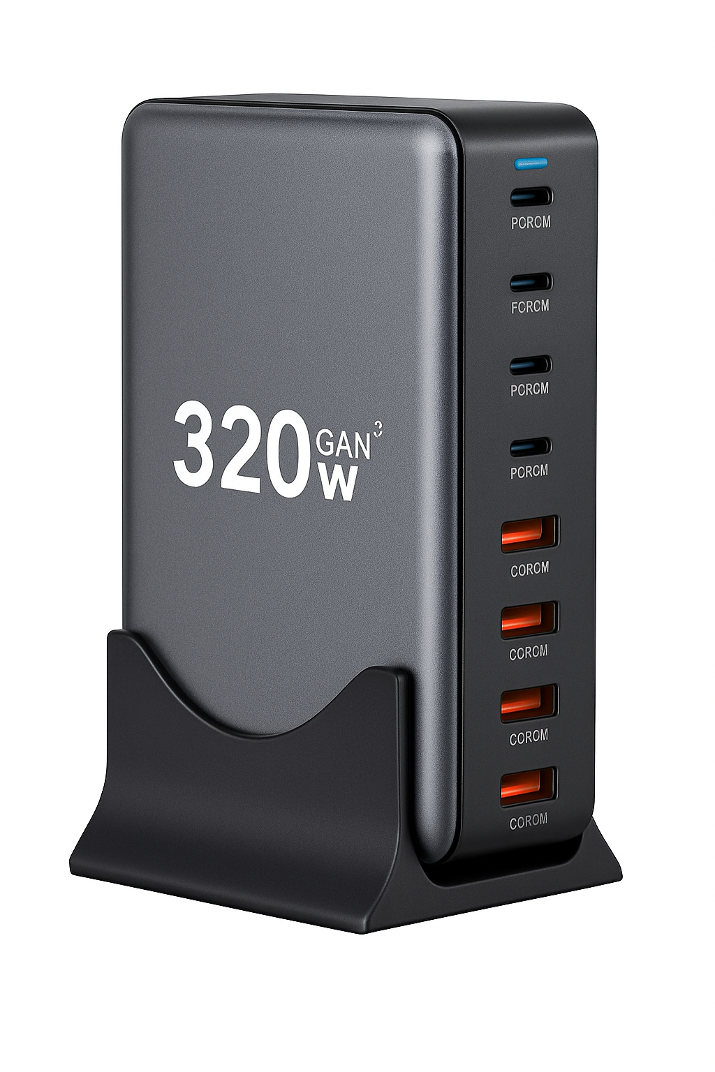 شاحن مكتبي GaN بقوة 320 واط مع 8 منافذ USB-C لتوصيل الطاقة