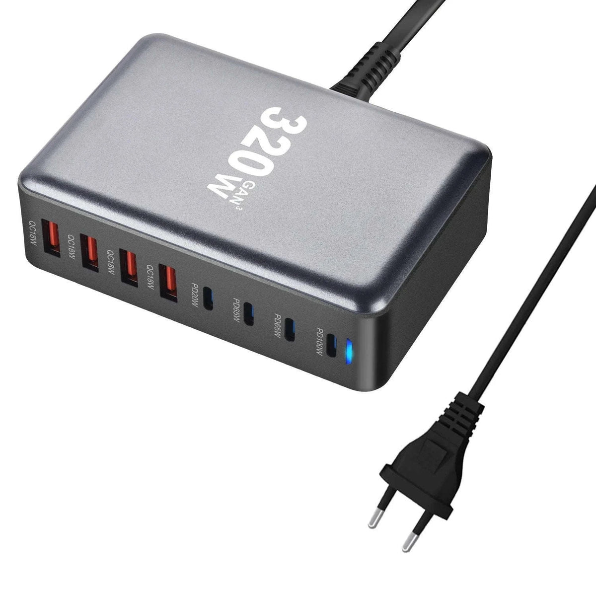 320W GaN Desktop Charger with 8-Port USB-C Power Delivery-UK