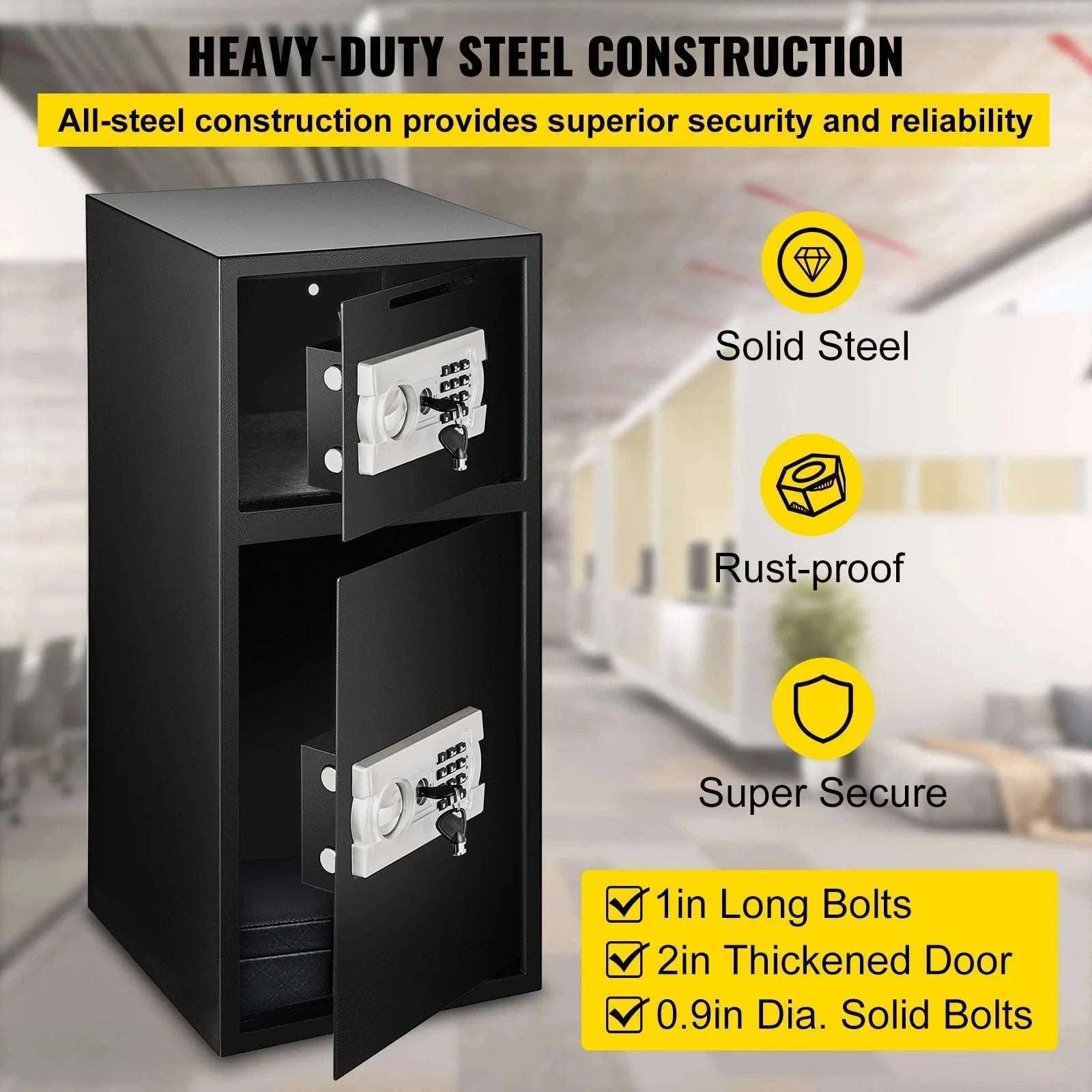 33" Double Door Steel Safe with Digital Lock & Hidden Storage-Black / United States