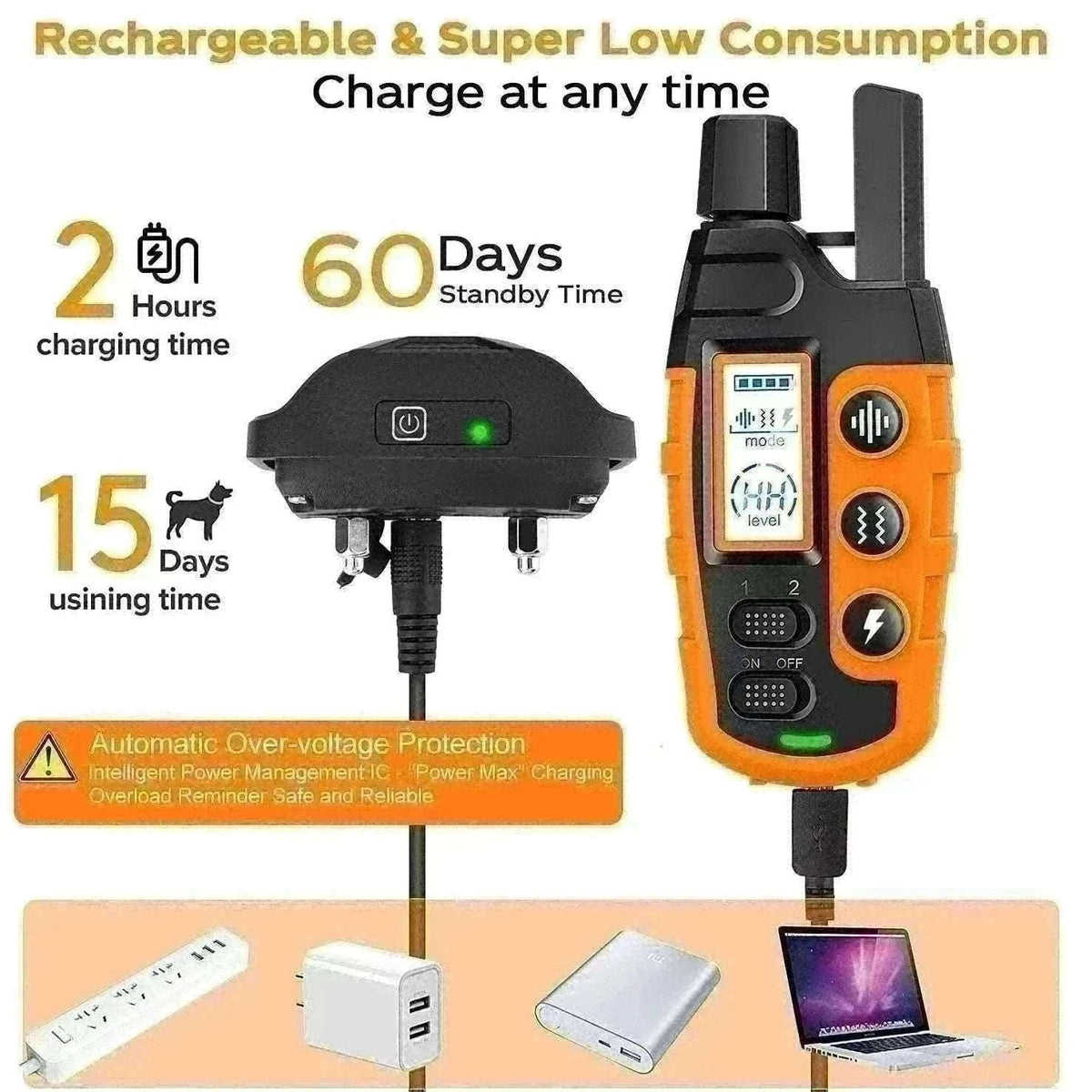 3300ft Remote Dog Training Collar Waterproof with Vibration, Beep & Shock-For 2 Dogs