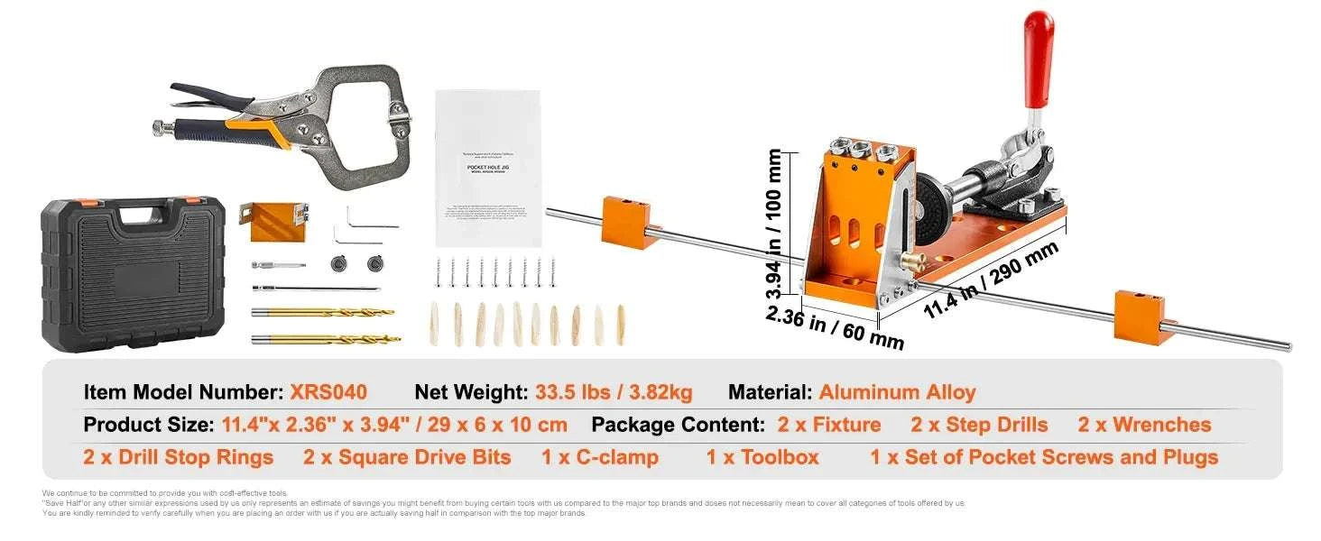 34-Piece Pocket Hole Jig Kit with C-Clamp and Drill Accessories-34 pcs / United States
