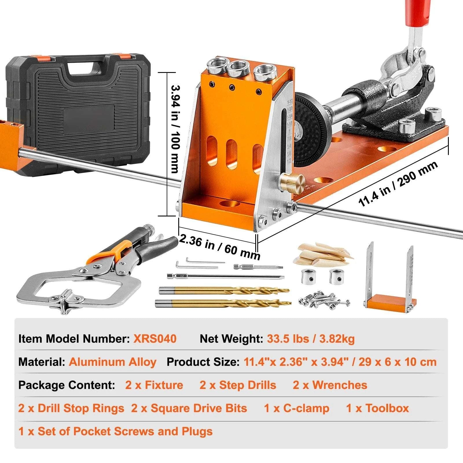 34-Piece Pocket Hole Jig Kit with C-Clamp and Drill Accessories-34 pcs / United States