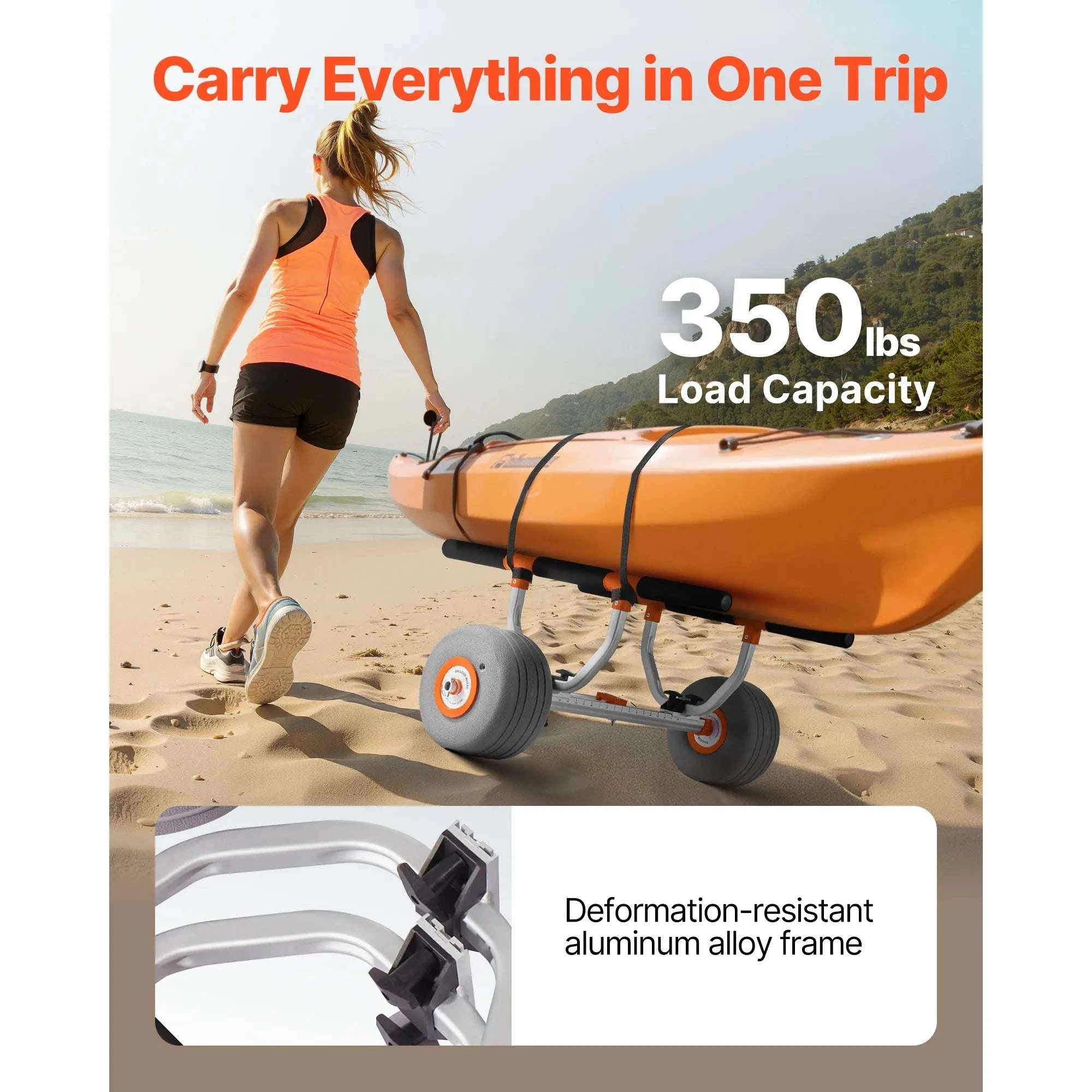 350 lb Kayak Cart with 12" Inflatable Tires & Tie-Down Straps-350 lbs / United States