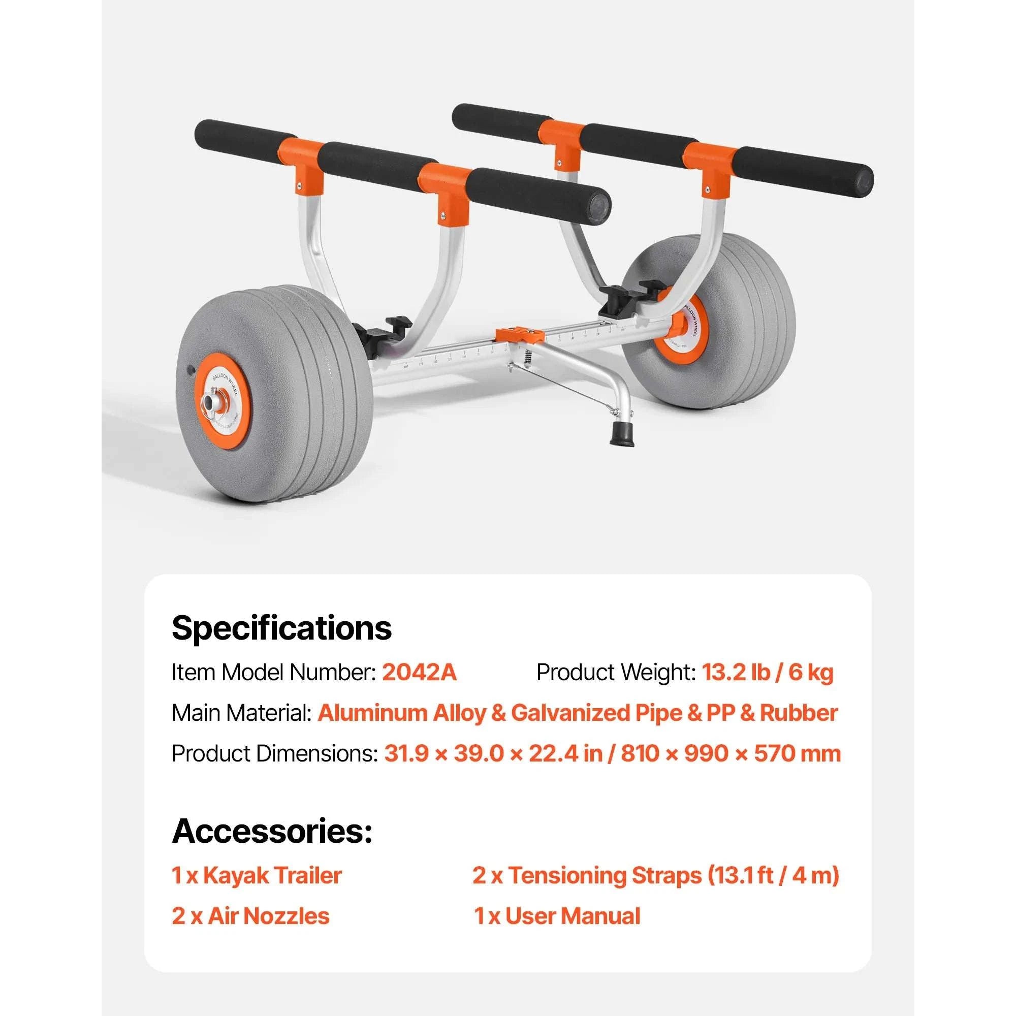 350 lb Kayak Cart with 12" Inflatable Tires & Tie-Down Straps-350 lbs / United States