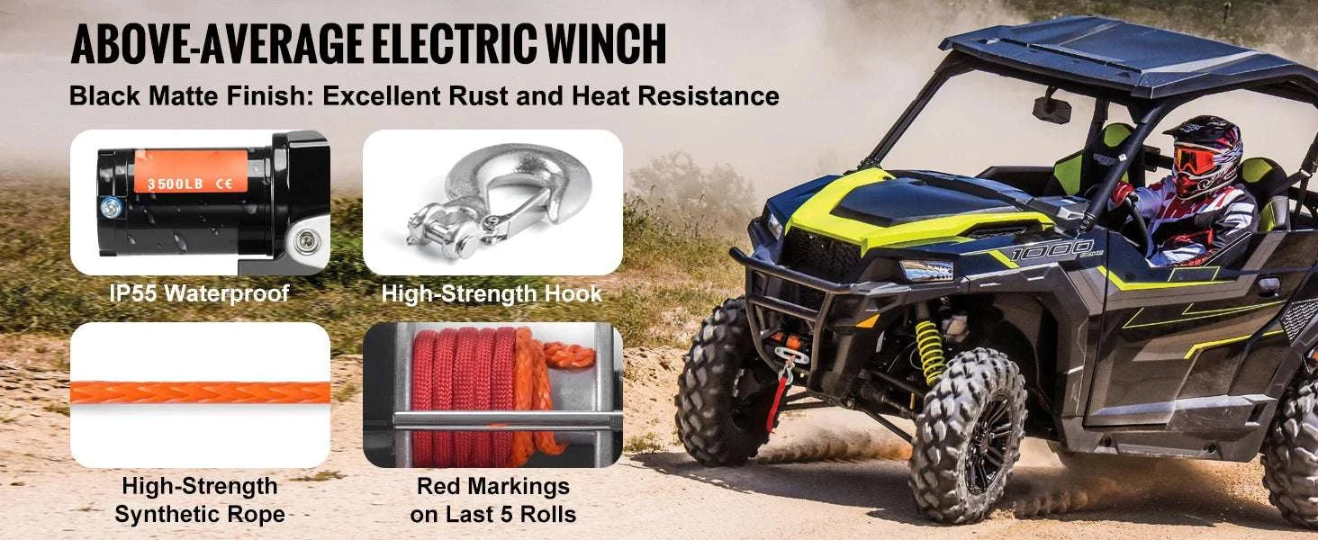 3500 lbs Electric ATV Winch with 39 ft Synthetic Rope & Wired Control-3500lbs / United States