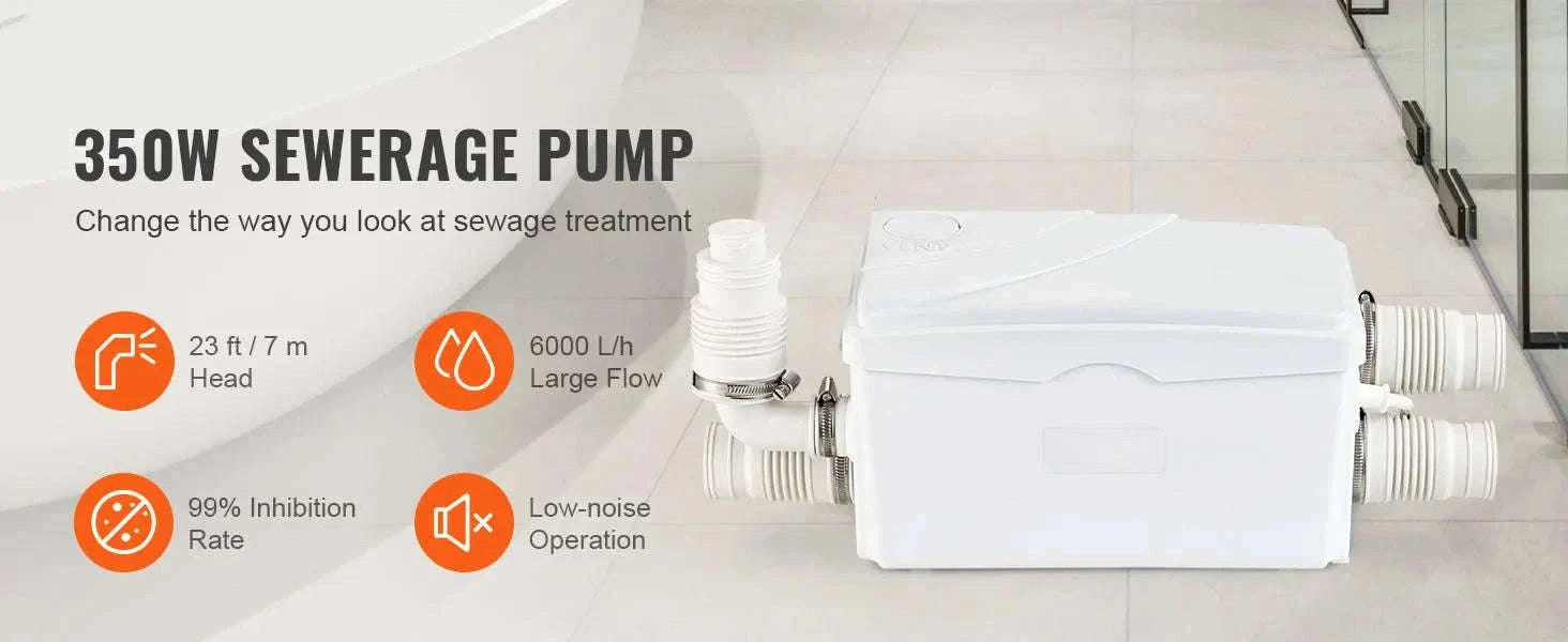 350W Macerator Pump 6000 L/h 23 ft Head with 3 Inlets-350W / france