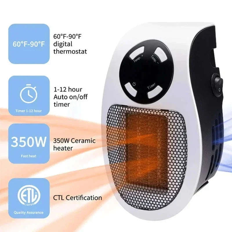 350W Portable Electric Heater with Remote Control-WHITE / EU / China Mainland