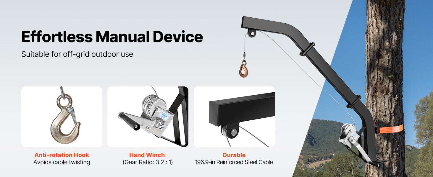 353 lb Tree Mounted Deer Hoist with Manual Winch & Strap-