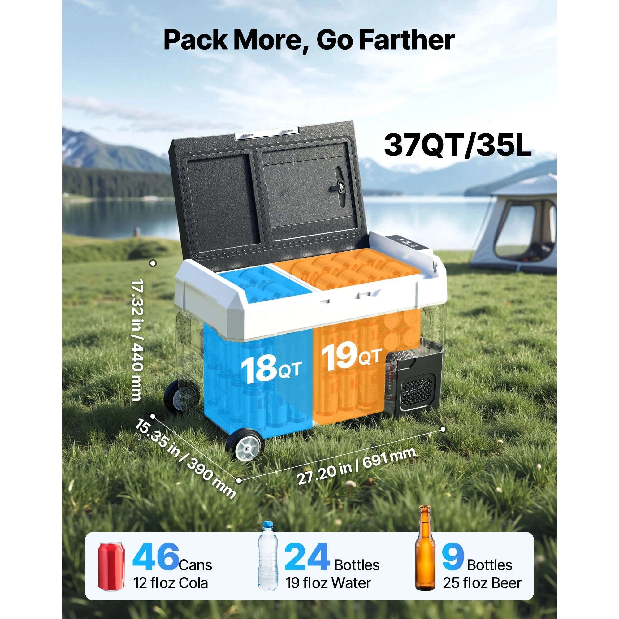 35L Car Refrigerator Compressor Electric Cooler with App Control, Wheels & Dual Zone-35L with wheels / france