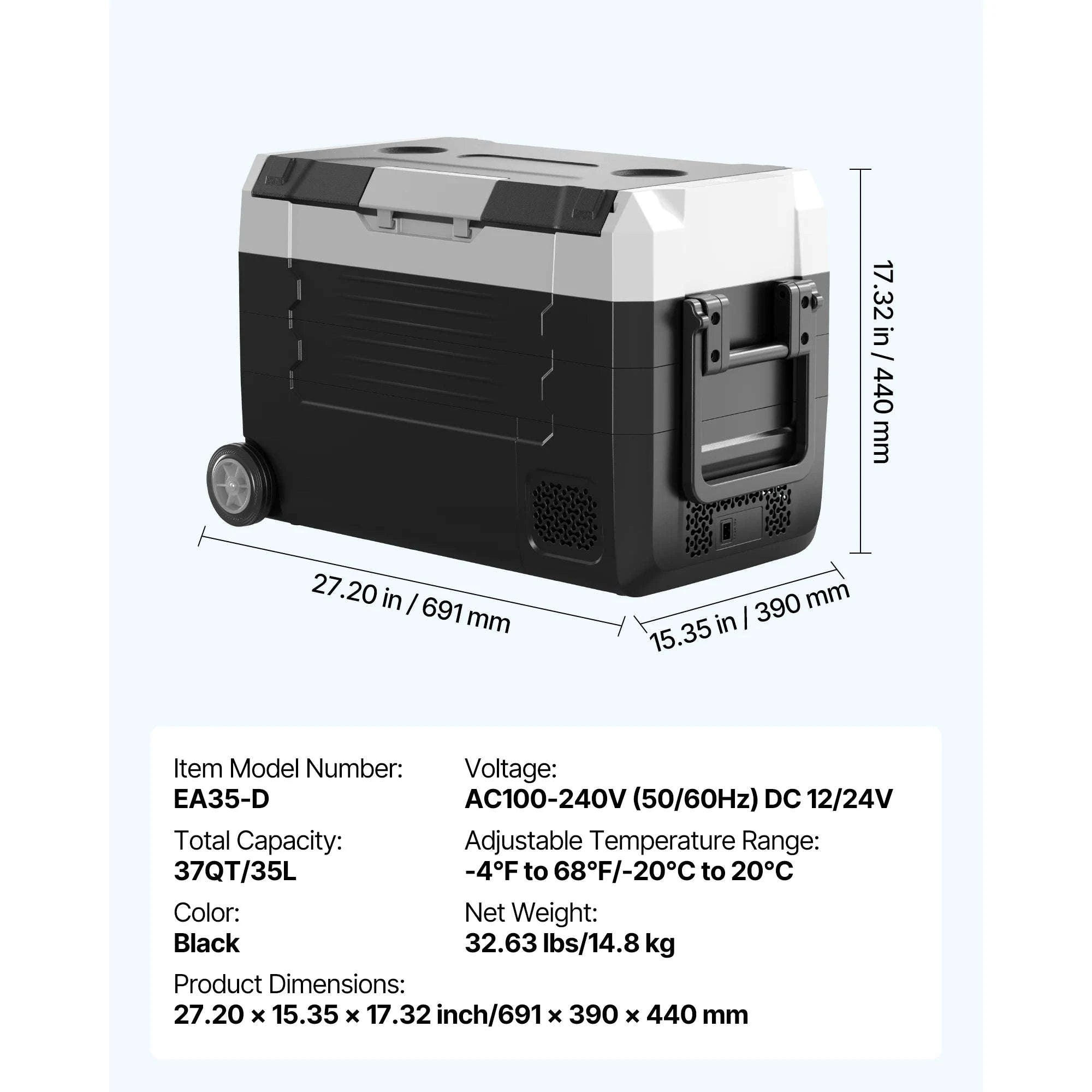35L Car Refrigerator Compressor Electric Cooler with App Control, Wheels & Dual Zone-35L with wheels / france