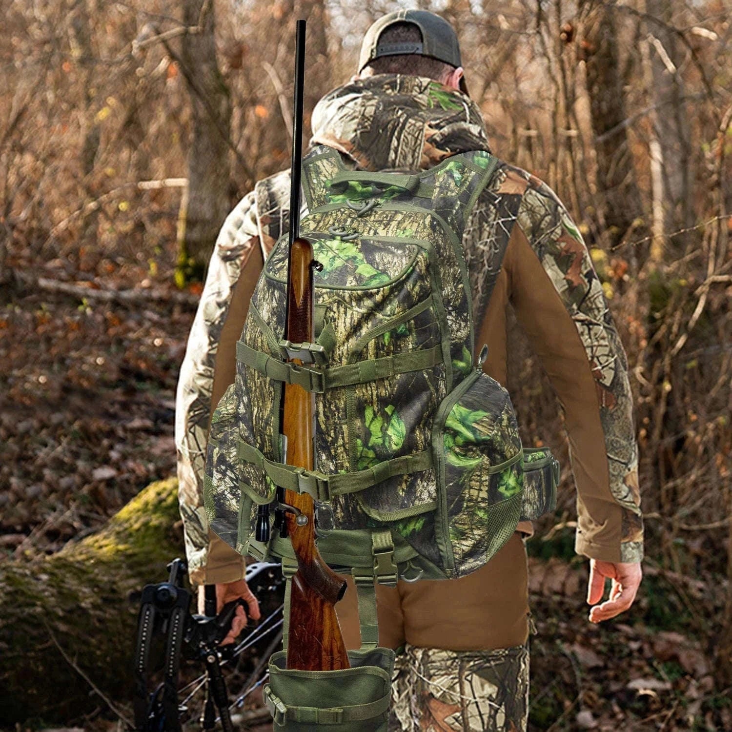 35L Hunting Backpack for Rifle, Bow and Gear Storage-Green