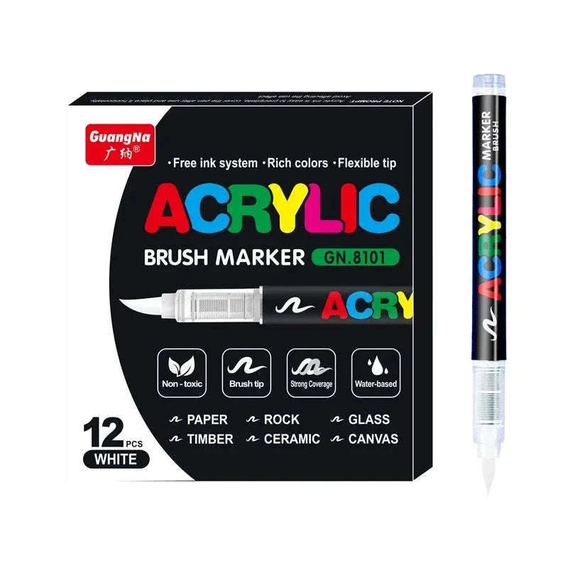 36-Color Acrylic Marker Pens Set with Brush Nib-12 Colors