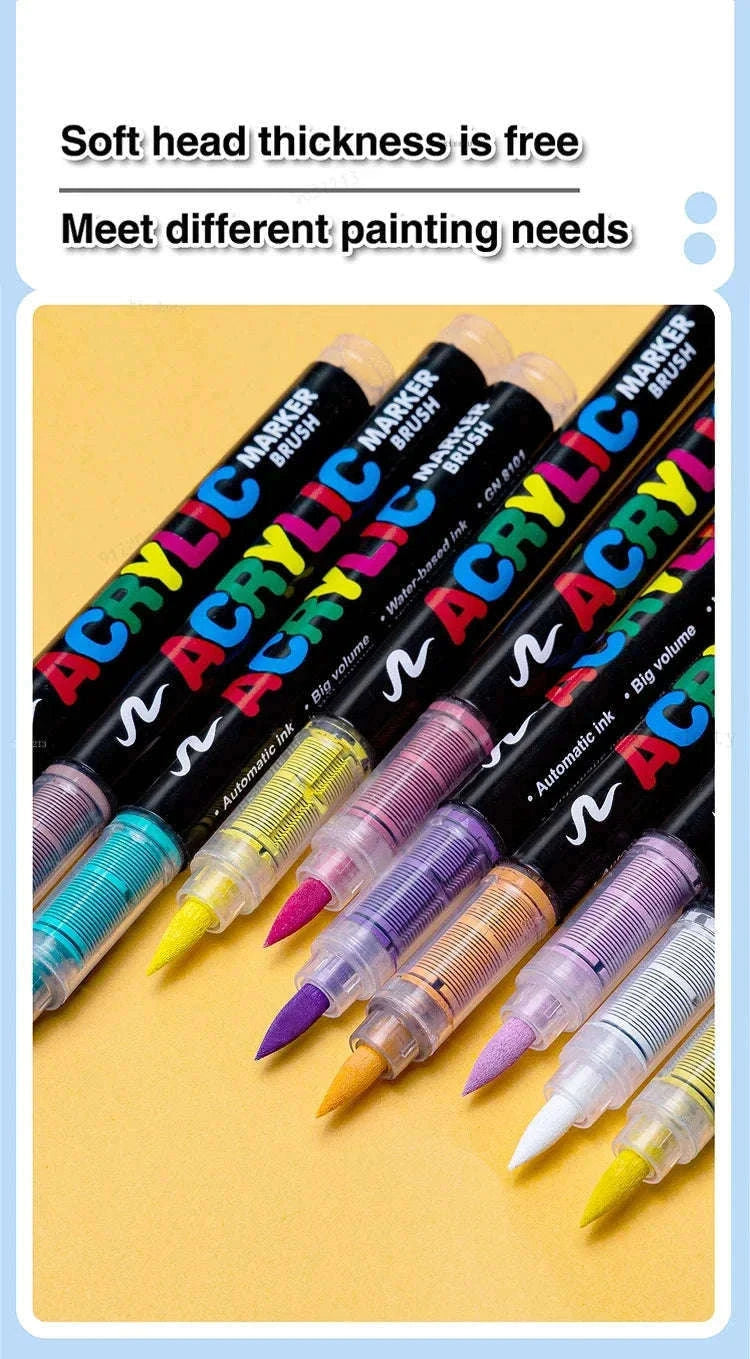 36-Color Acrylic Marker Pens Set with Brush Nib-12 Colors