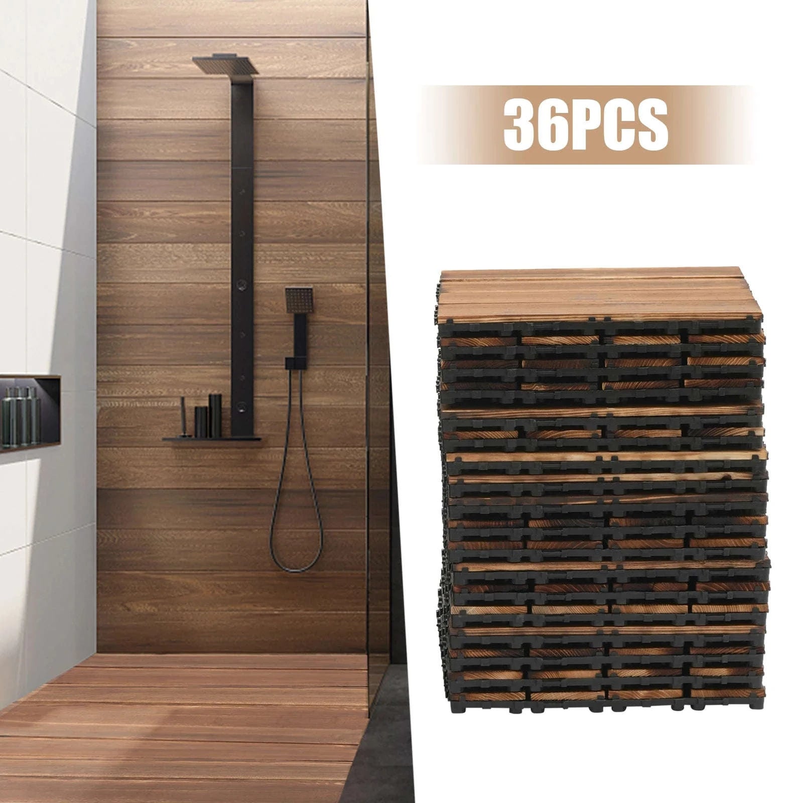 36-Piece Outdoor Wooden Flooring Tiles Set-Chocolate / GERMANY