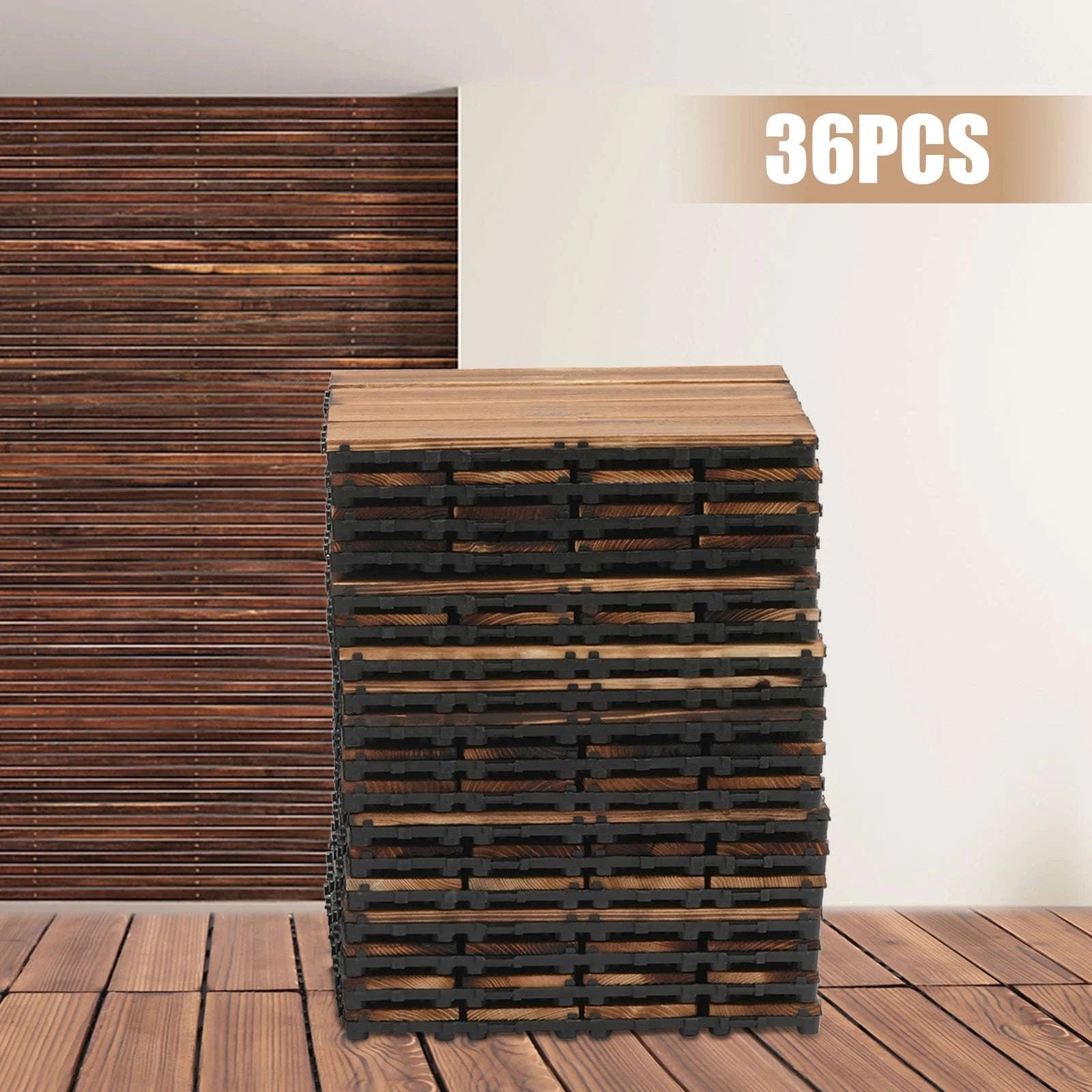 36-Piece Outdoor Wooden Flooring Tiles Set-Chocolate / GERMANY