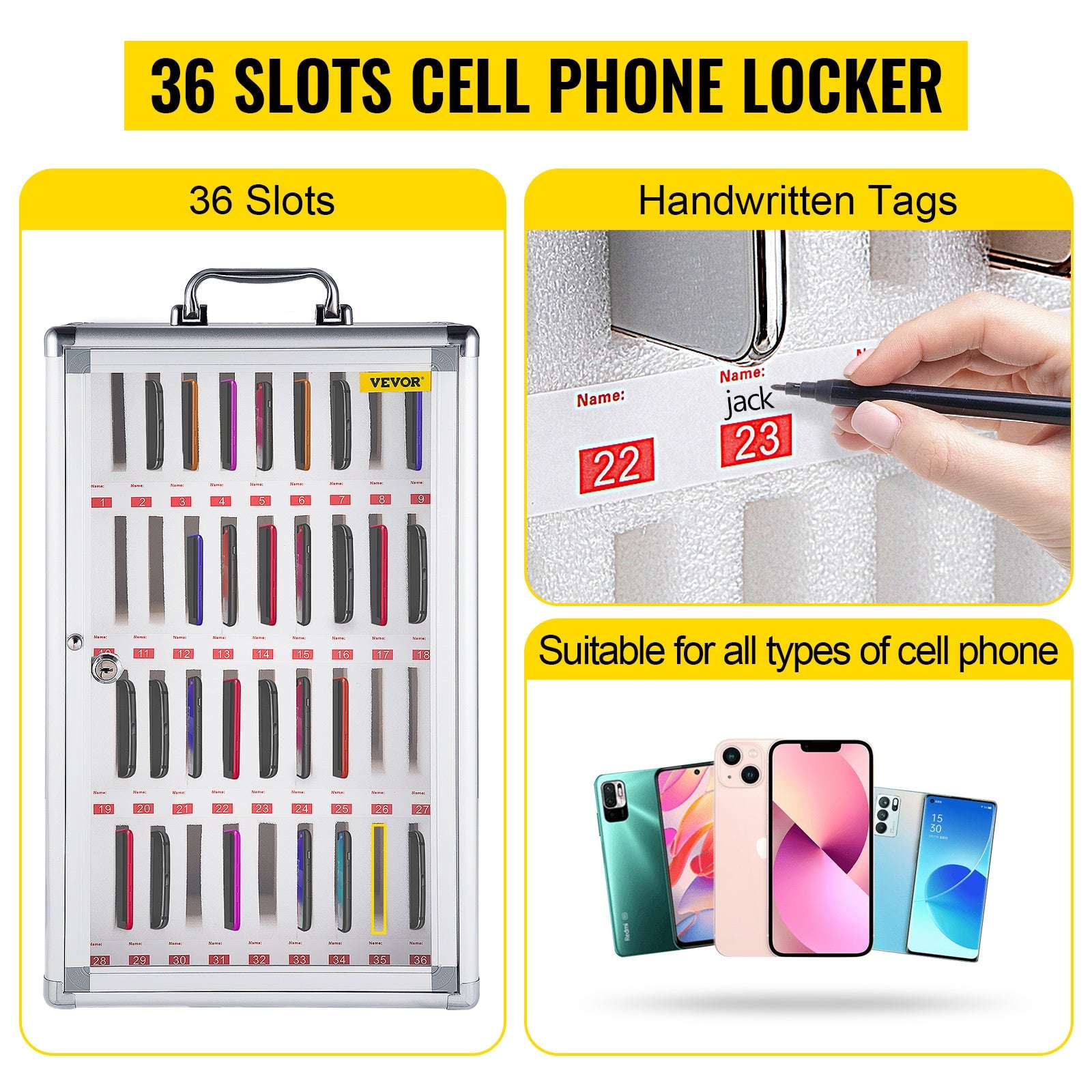 36-Slot Lockable Cell Phone Storage Cabinet Wall Mounted Organizer-36 Slots / CZECH REPUBLIC