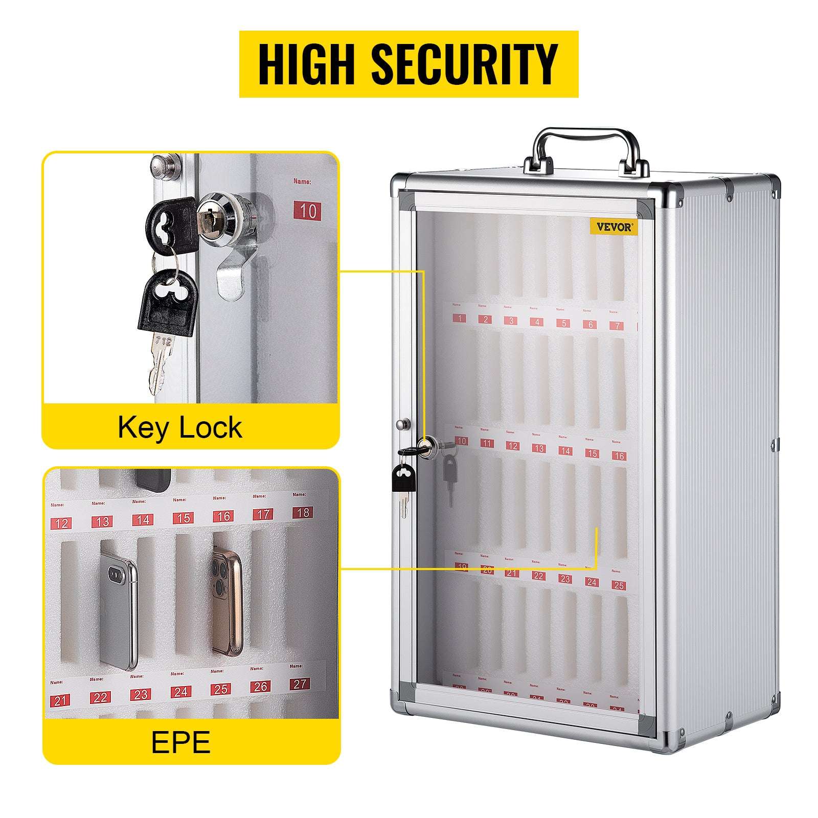 36-Slot Lockable Cell Phone Storage Cabinet Wall Mounted Organizer-36 Slots / CZECH REPUBLIC