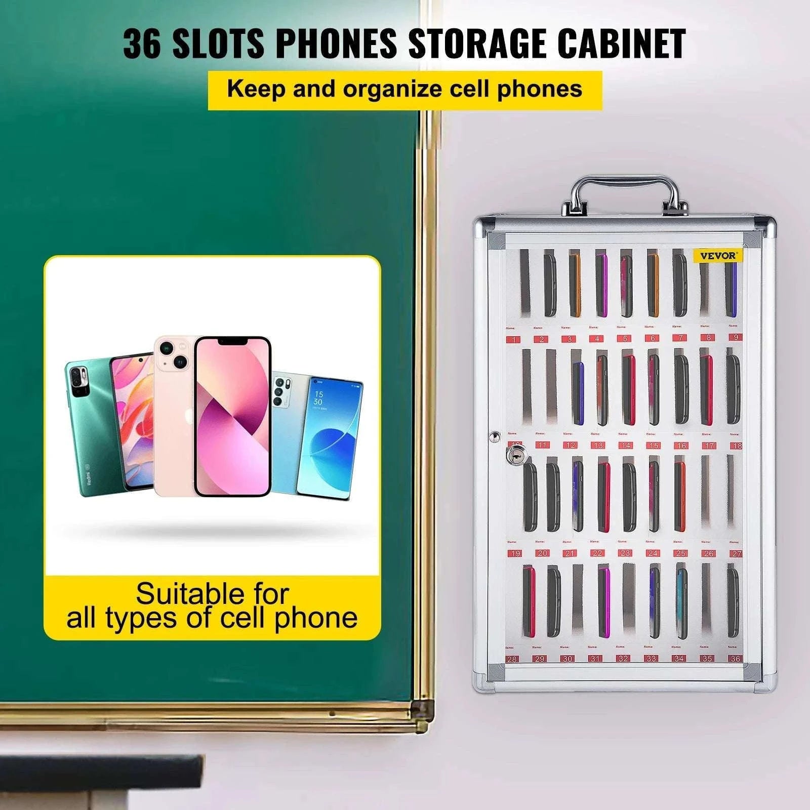 36-Slot Lockable Cell Phone Storage Cabinet Wall Mounted Organizer-36 Slots / CZECH REPUBLIC