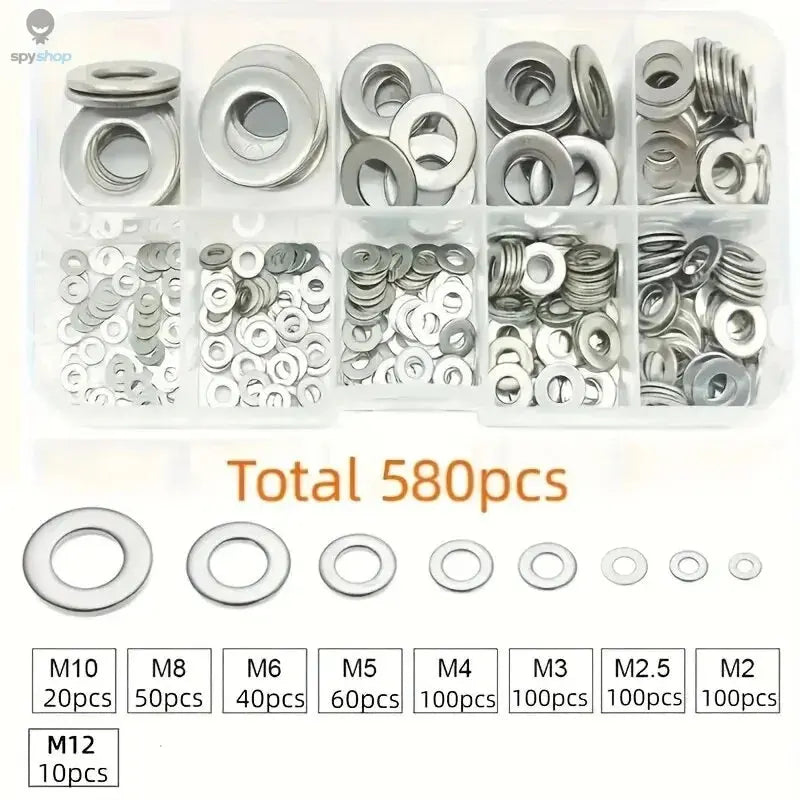 360/580pcs 304 Stainless Steel Flat Washers Set, Perfect For Home Decor, Factory Repair, Kitchens, Shops & More Spy-shop.com