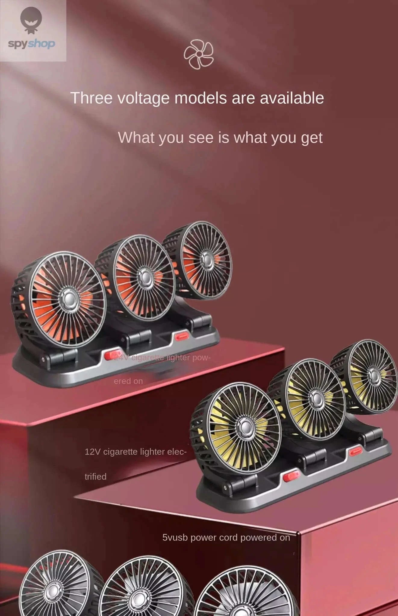 360° Adjustable Car Fan-3 Head 24V Car cigar