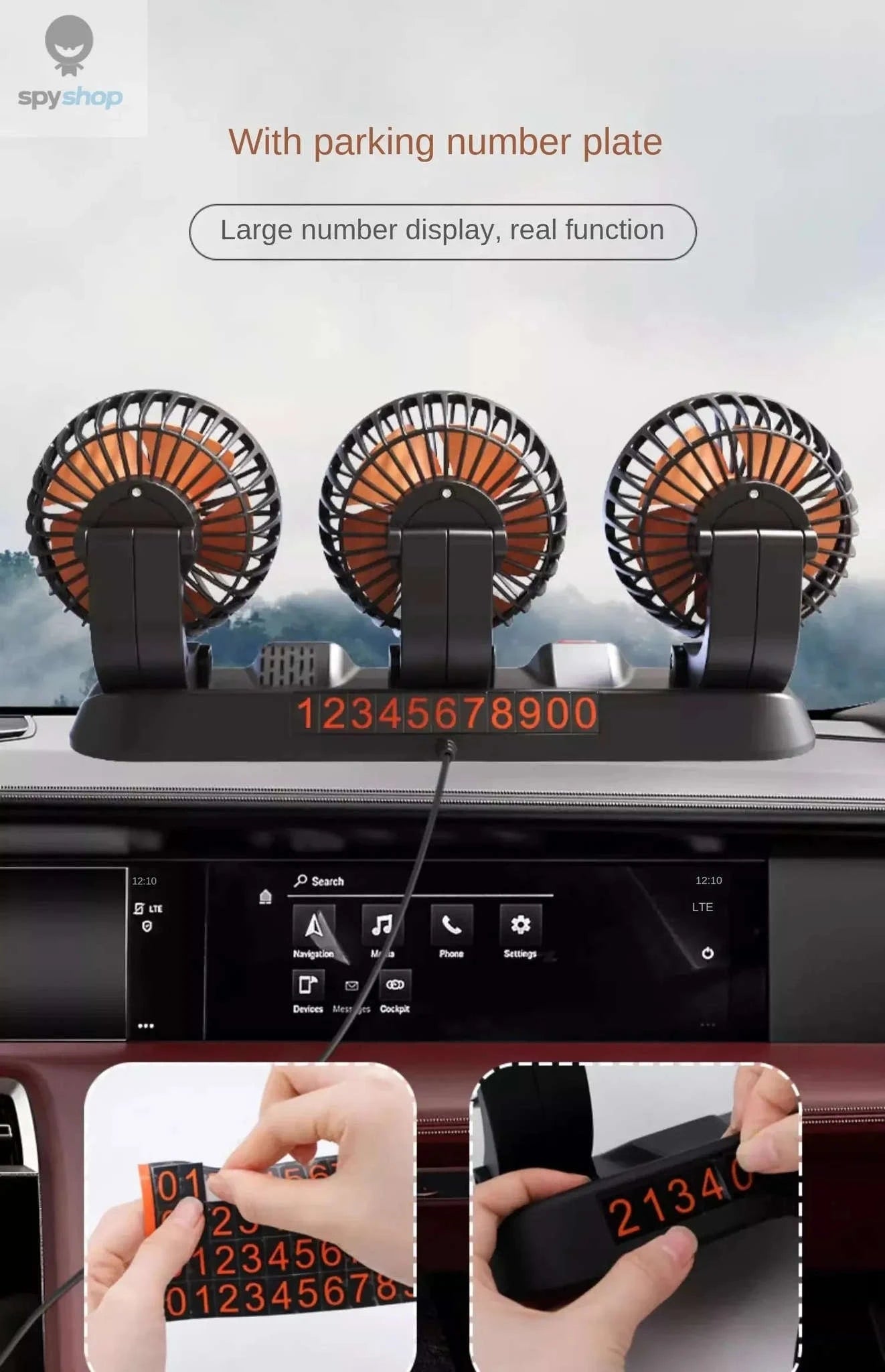 360° Adjustable Car Fan-3 Head 24V Car cigar