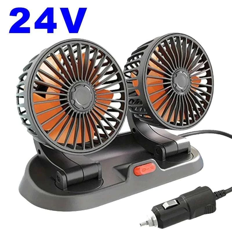 360° Adjustable Dual Head Car Fan with USB & 12V/24V Power-United States / 2 Head 12V Car cigar