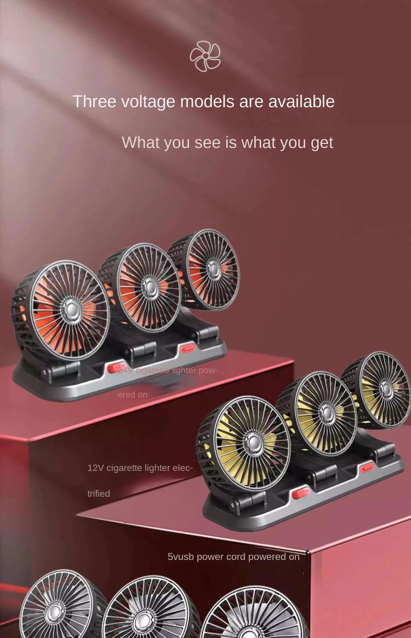 360° Adjustable Dual Head Car Fan with USB & 12V/24V Power-United States / 2 Head 12V Car cigar
