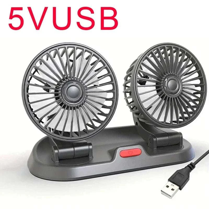 360° Adjustable Dual Head Car Fan with USB & 12V/24V Power-United States / 2 Head 12V Car cigar