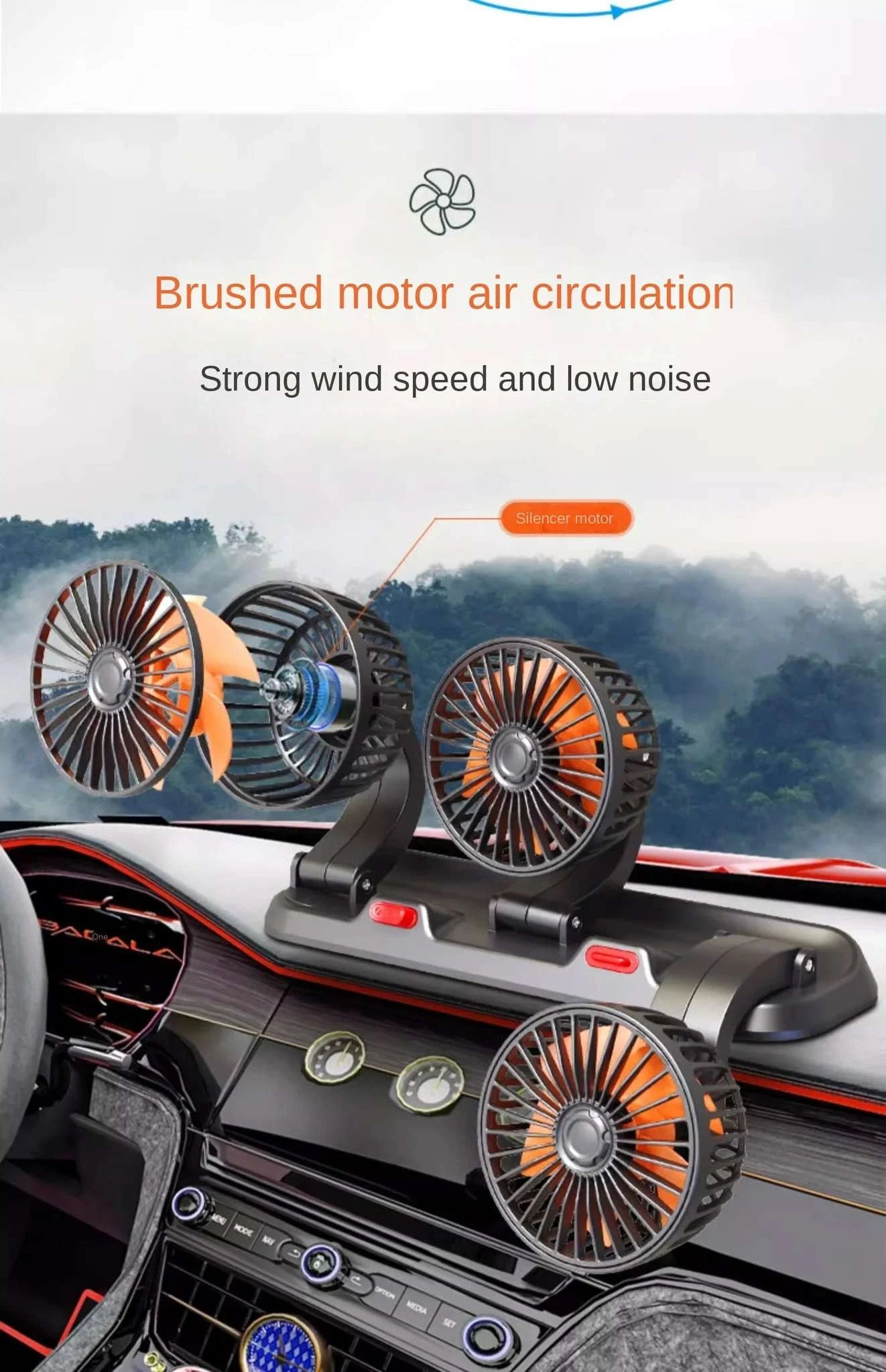 360° Adjustable Dual Head Car Fan with USB & 12V/24V Power-United States / 2 Head 12V Car cigar