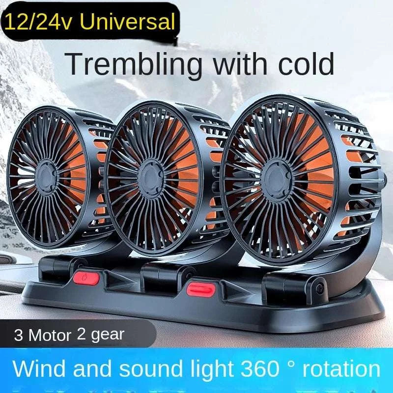 360° Adjustable Dual Head Car Fan with USB & 12V/24V Power-United States / 2 Head 12V Car cigar