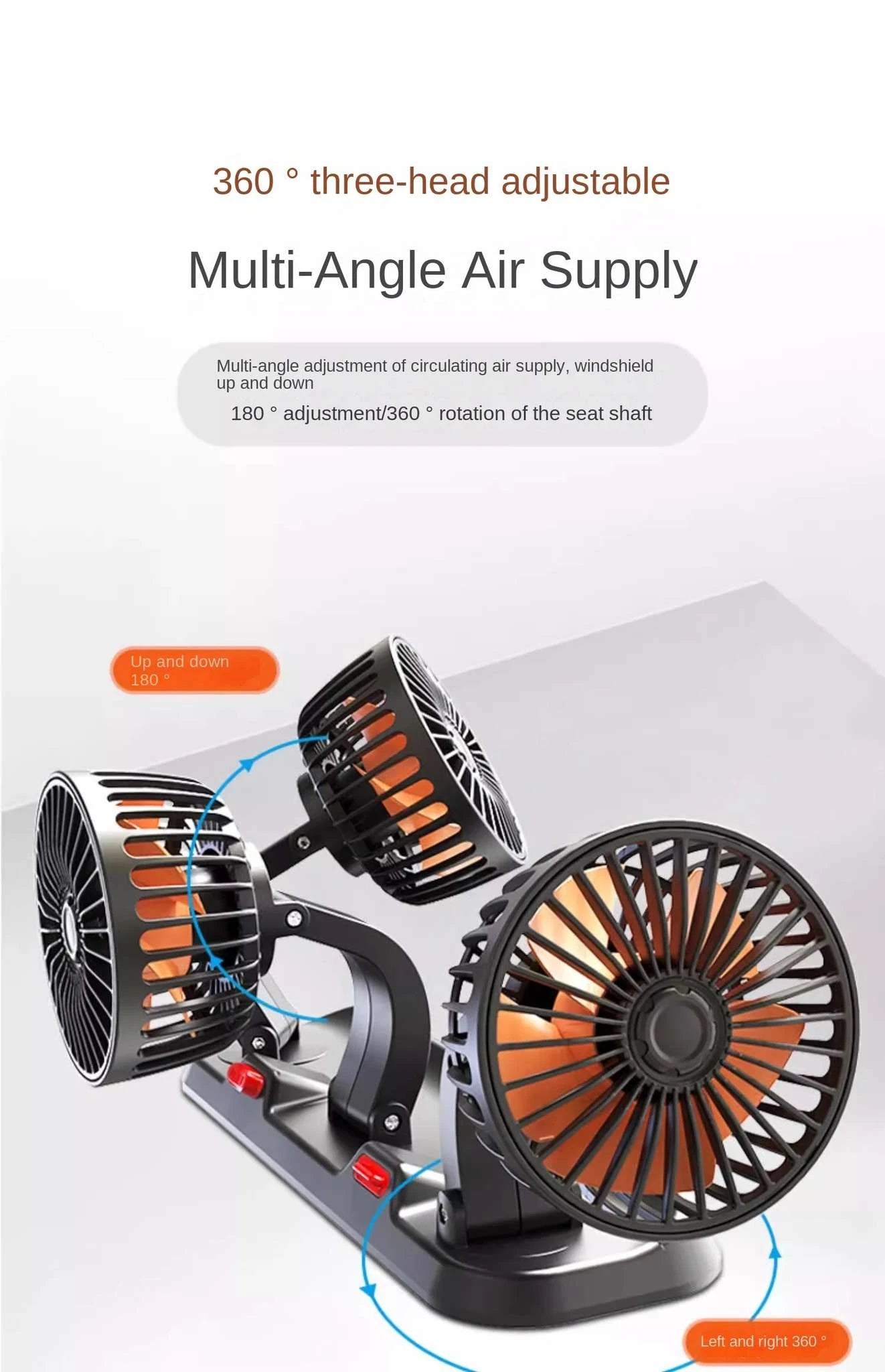 360° Adjustable Dual Head Car Fan with USB & 12V/24V Power-United States / 2 Head 12V Car cigar