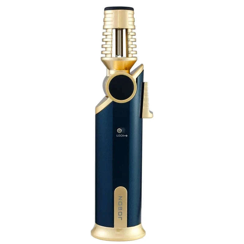 360° Rotatable Blue Flame Butane Lighter with Safety Lock-black