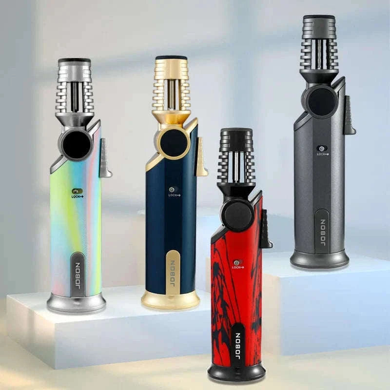 360° Rotatable Blue Flame Butane Lighter with Safety Lock-black