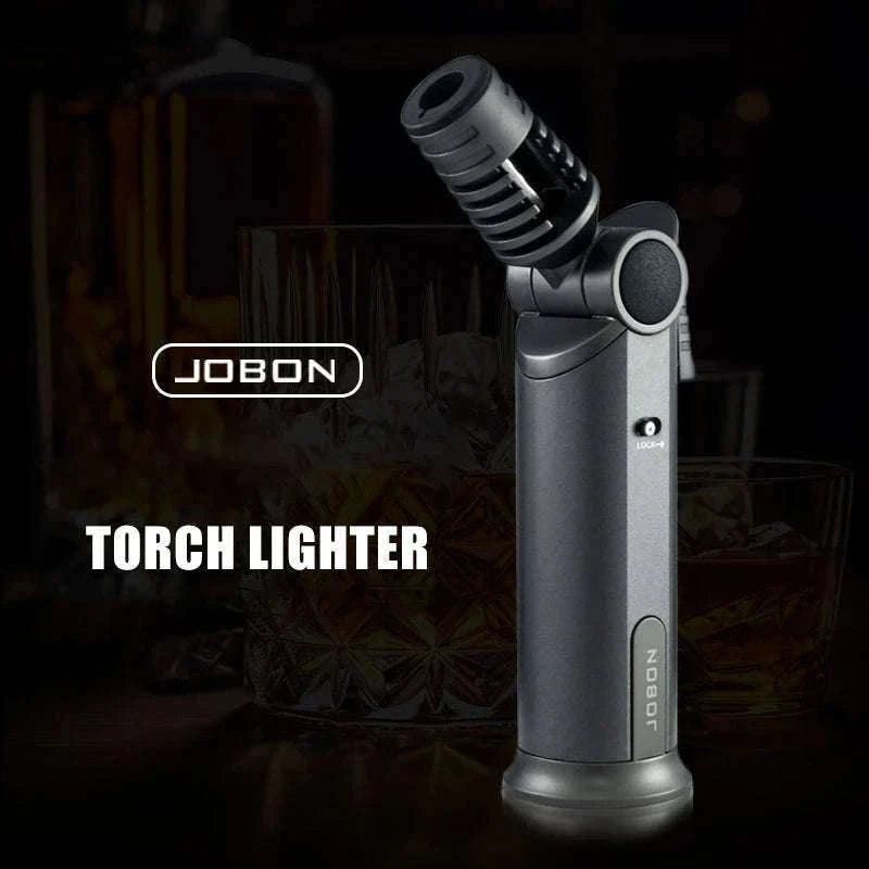 360° Rotatable Blue Flame Butane Lighter with Safety Lock-black