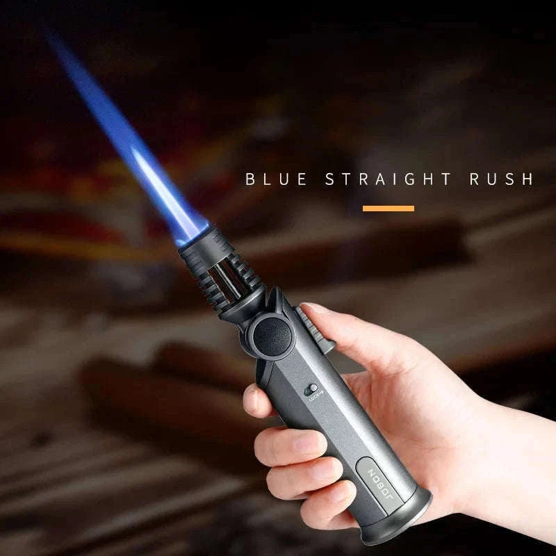 360° Rotatable Blue Flame Butane Lighter with Safety Lock-black